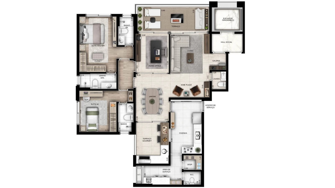 153m² - 2 Suítes - Home Office