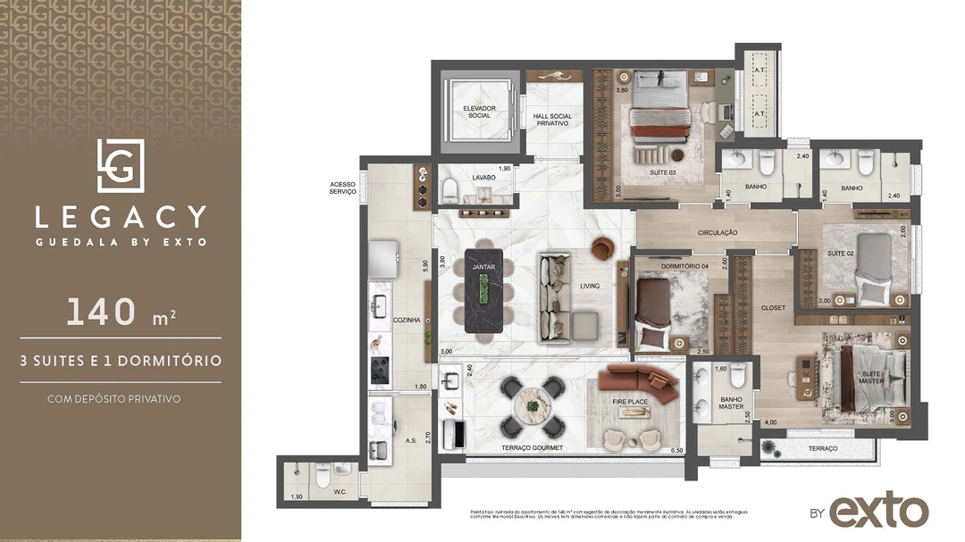 140m² - 4 Dorms. – 3 Suítes