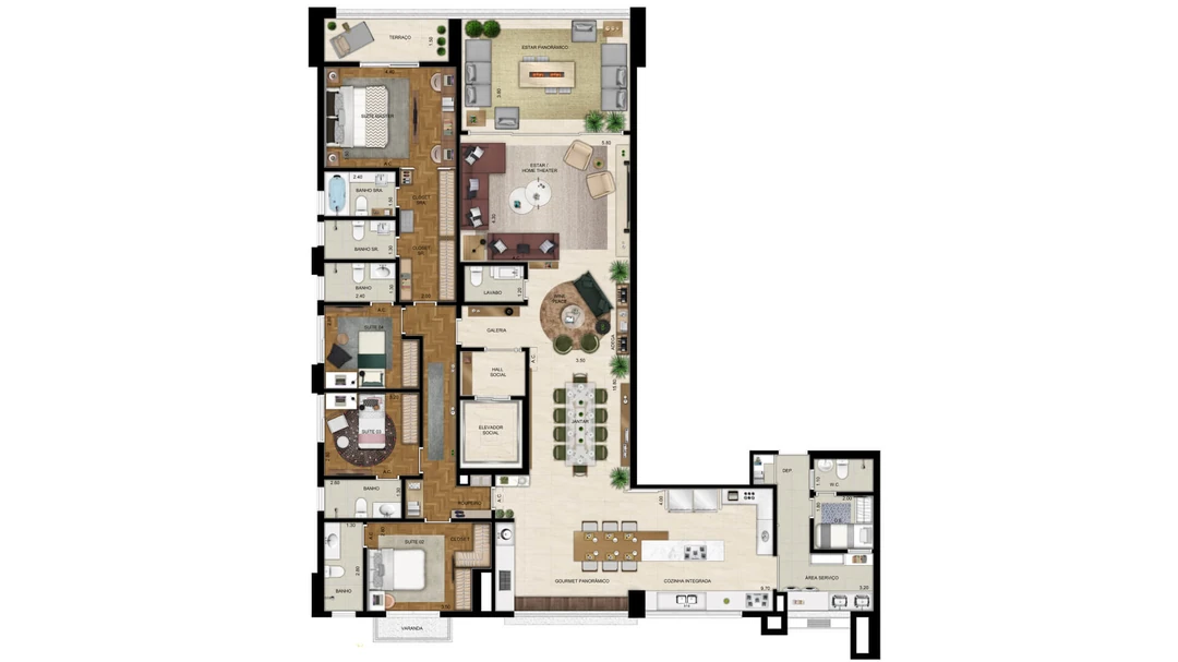 252m² - Sunset - 4 Suítes - Cozinha Gourmet