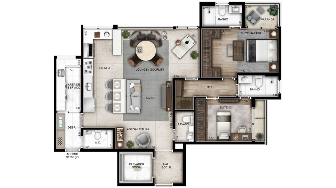 106m² - 2 Suítes - Living ampliado