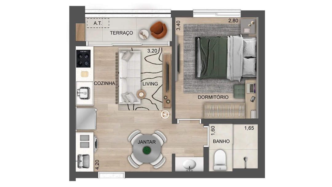 35m² - 1 Dormitório