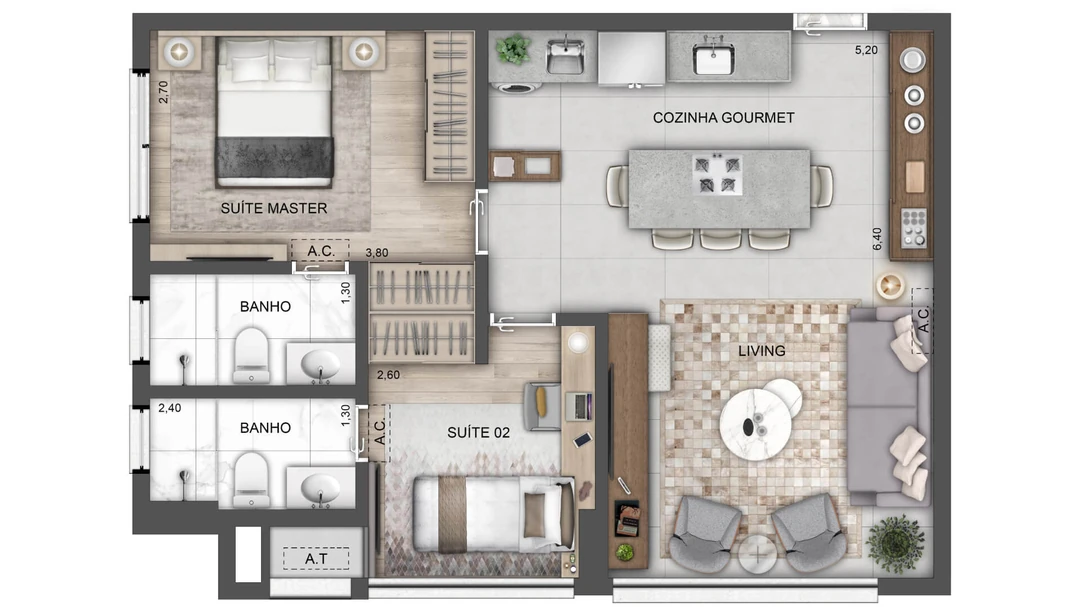 62m² - 2 Suítes